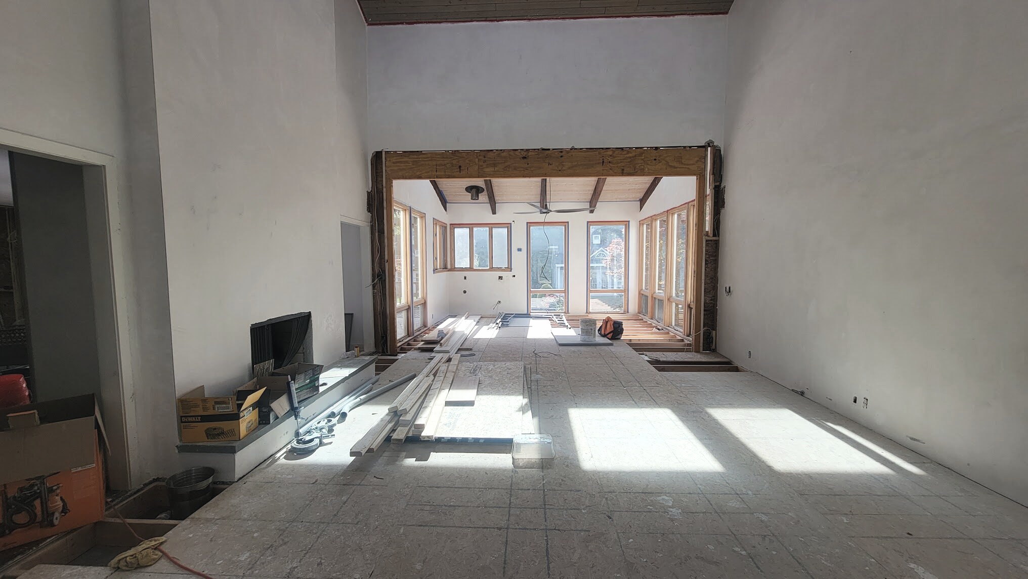 A framed opening cut between two rooms